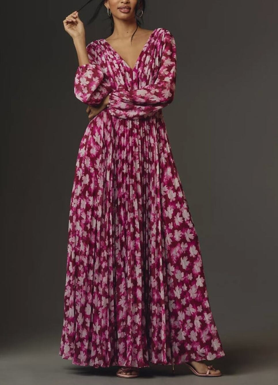 ML Monique Lhuillier Melanie Long-Sleeve V-Neck A-Line Maxi Dress Size 4 NWT